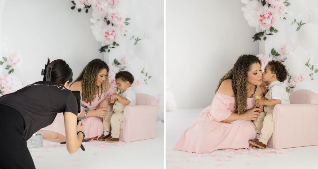 mother and child having fun avoiding temper tantrum during session in downtown orlando photography studio