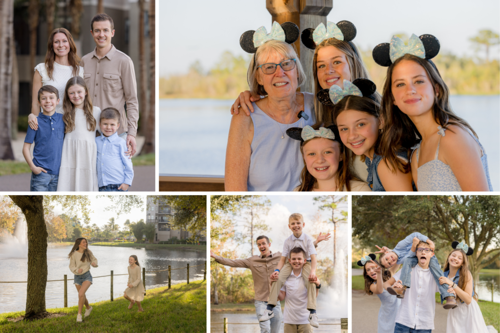 family members posing for photo with Orlando family photographer